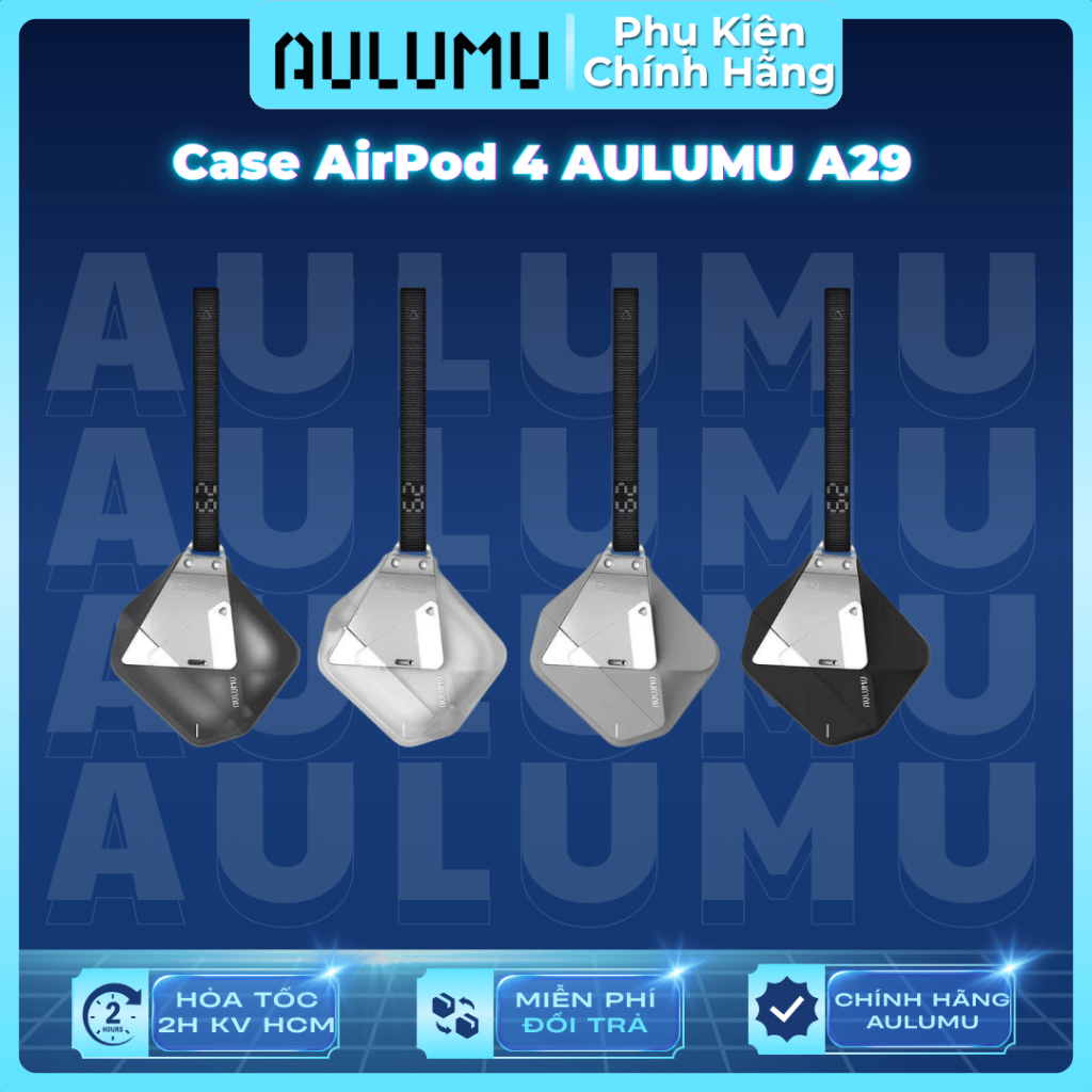 Ốp AirPods 4 AULUMU A29 Geo Case – Khóa Kẹp Zinc Alloy| Dây Đeo Tháo Rời| Chống Sốc| Hỗ Trợ Sạc Từ T