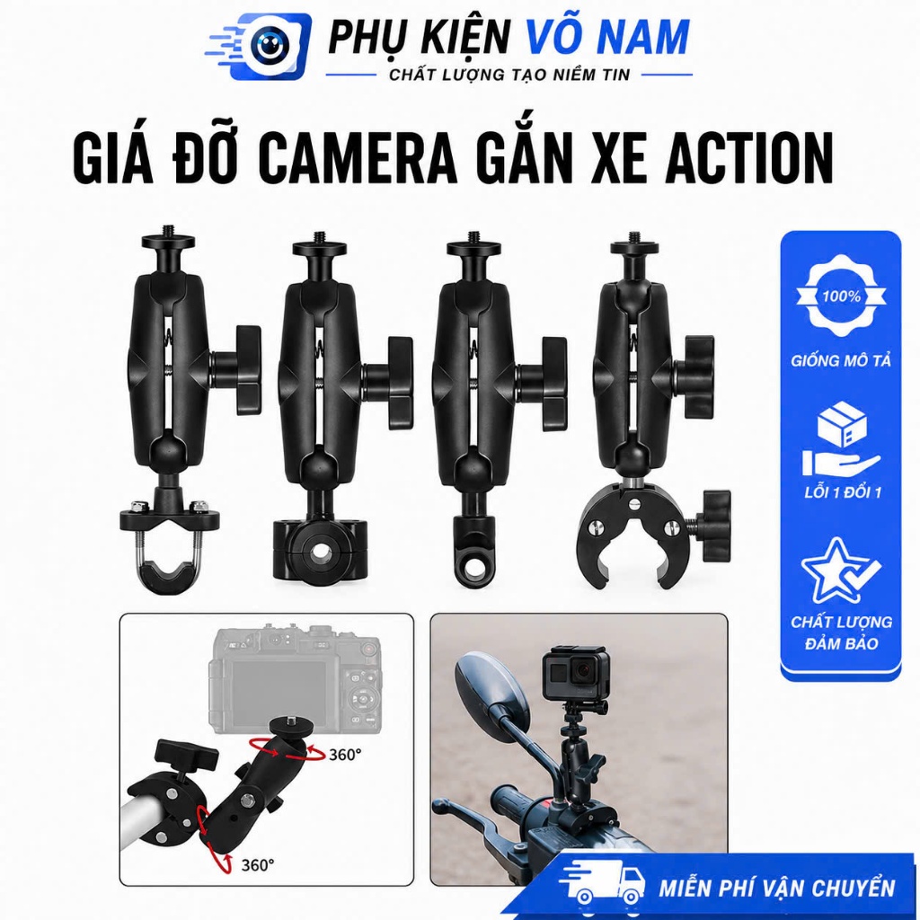 kẹp 2 đầu  gắn xe cho gopro dji intar 360 phụ kiện kẹp action cam 66camera