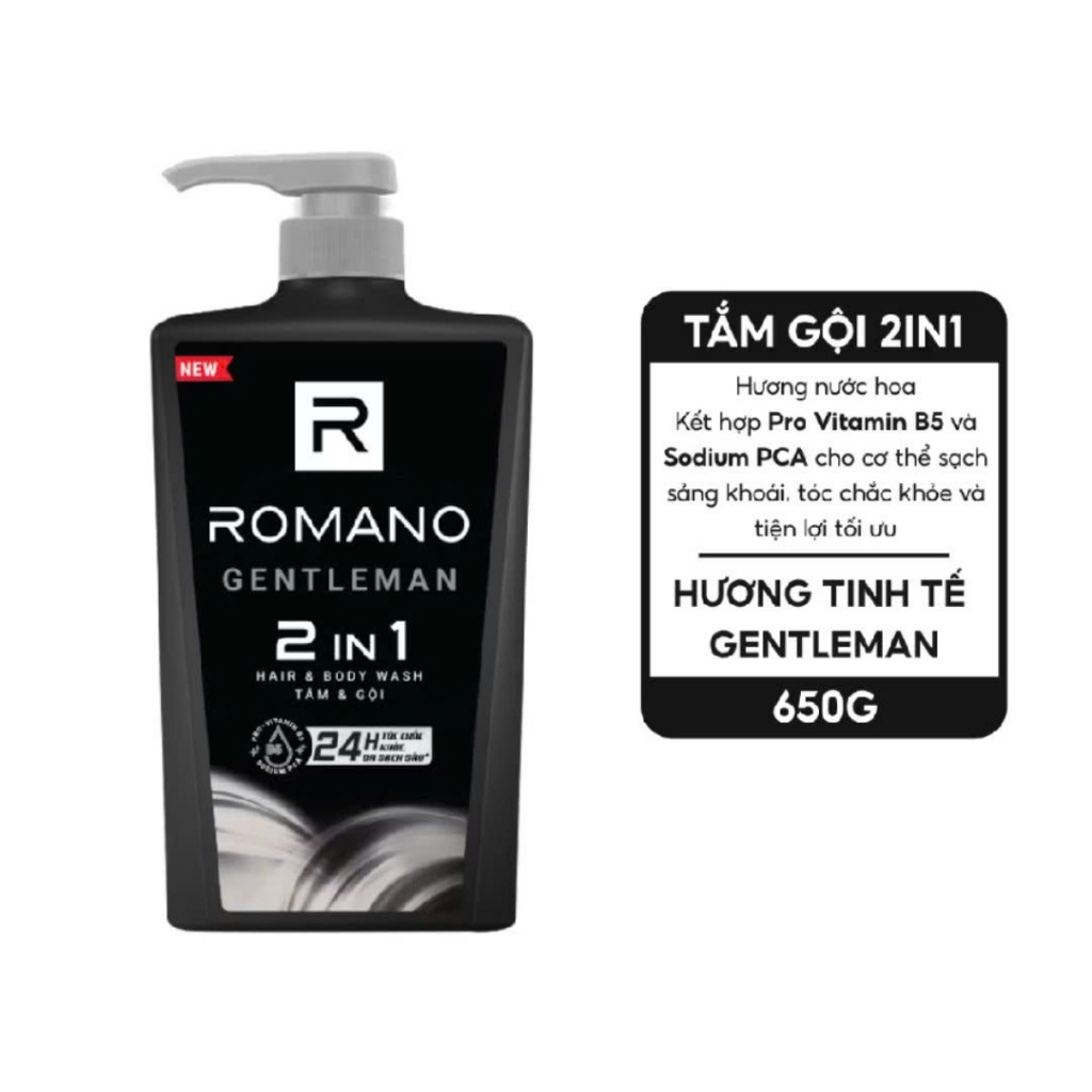 ROMANO - CHAI TẮM GỘI ROMANO 2IN1 650G GENTLEMAN