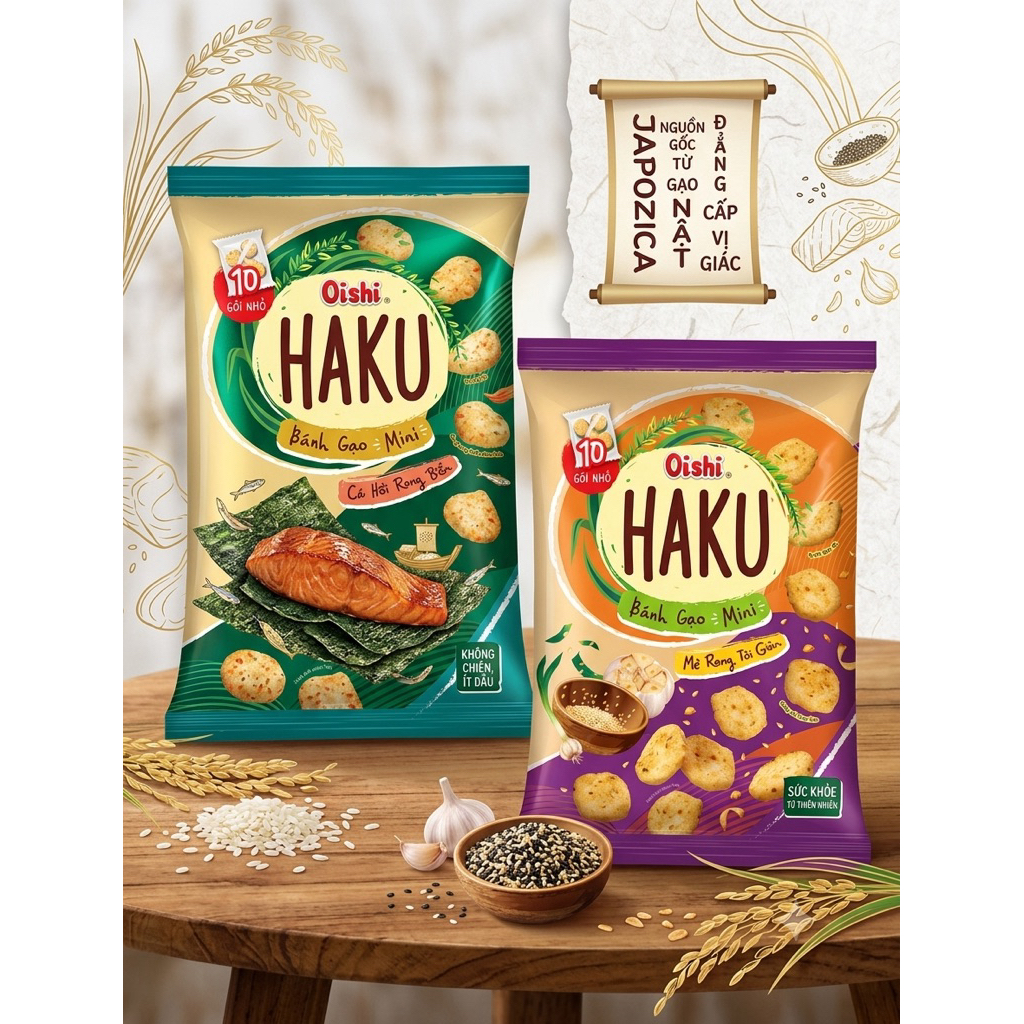 BÁNH GẠO HAKU MINI OISHI BỊCH 10 GÓI NHỎ - date mới