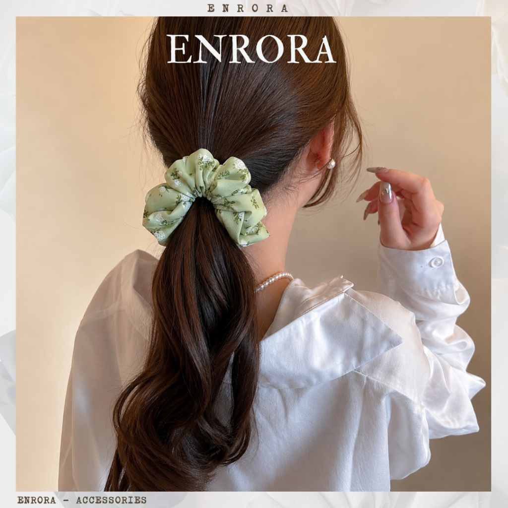 Scrunchies ENRORA Cột Tóc Vải Xanh Hoa nhí [Handmade]