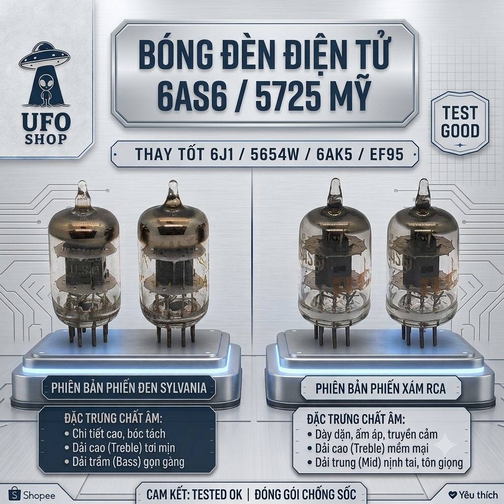 Bóng Đèn Điện Tử 6AS6 / 5725 Mỹ (Thay Thế Tốt 6J1 / 5654W / 6AK5 / EF95) - Sylvania Phiến Đen & RCA 