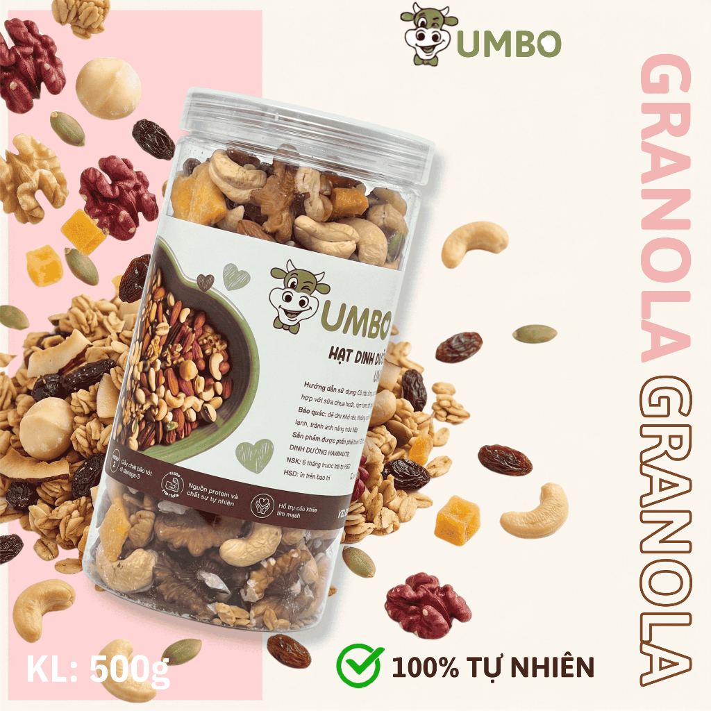 500g Granola Hạt Dinh Dưỡng Mix các loại hạt - granola ngũ cốc mix 8,10 loại dinh dưỡng UMBO, hạt sấ