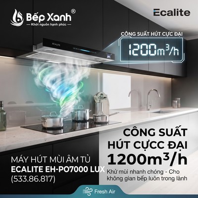 [MUA LÀ MÊ] Máy Hút Mùi Âm Tủ Ecalite EH-PO7000 LUX (70cm) - Hút Cực Êm, Mạnh 1200m2/h, Bảo hành 3 Năm