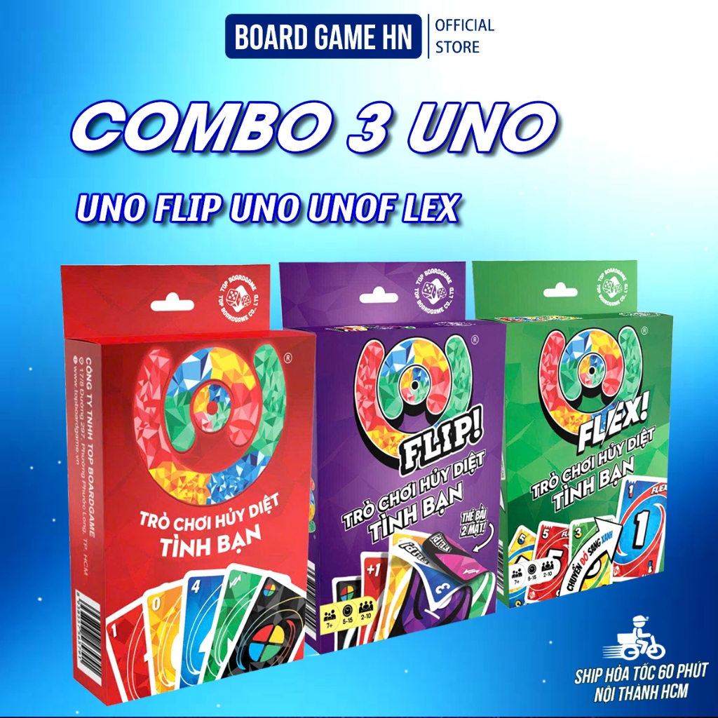 COMBO 3 UNO FLIP, UNO, UNO Flex 330 thẻ bài UNO boardgame vui vẻ cho gia đình và bạn bè