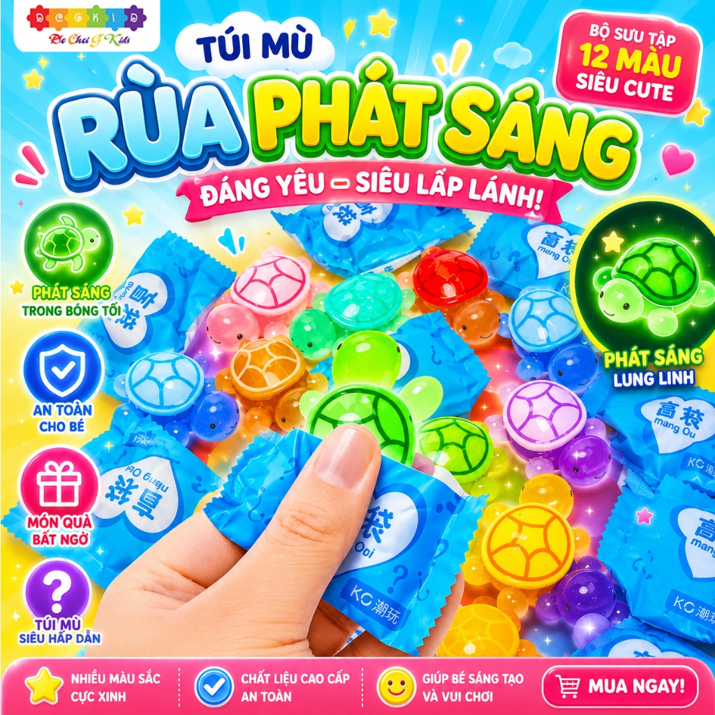 Túi mù rùa phát sáng,10 túi mù phát sáng tổng hợp, túi mù moi trái cây phát