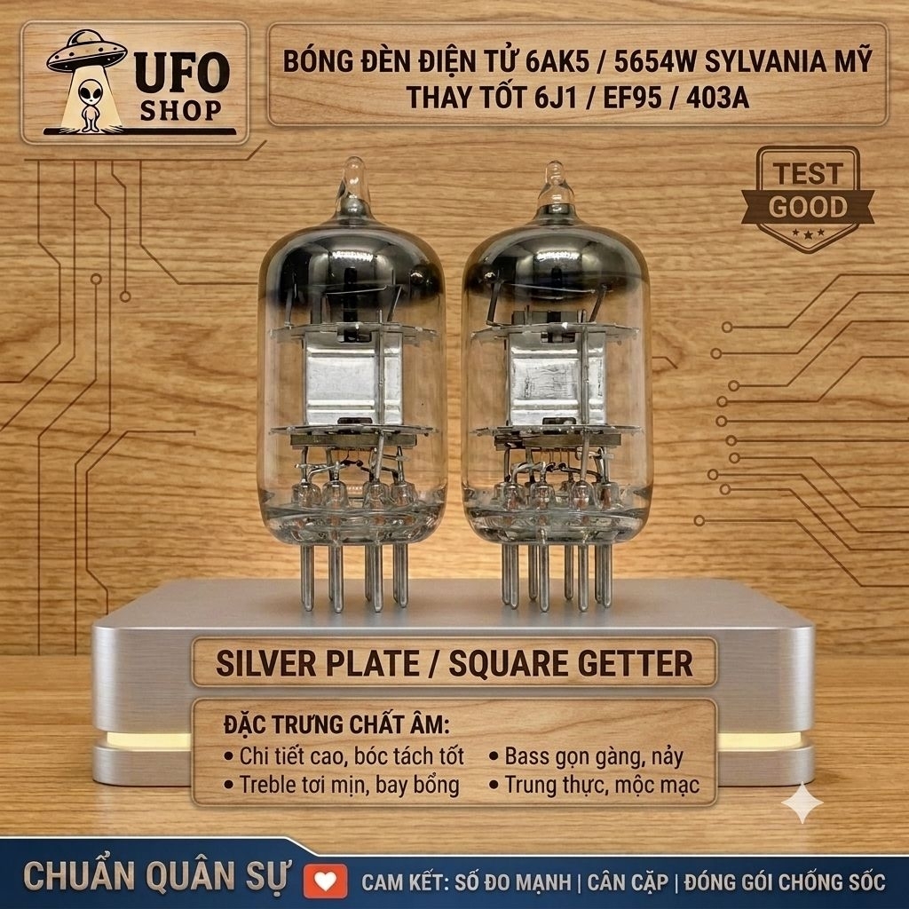 Cặp Bóng Đèn 6AK5/5654 Mỹ PHIẾN BẠC (Silver Plate) - Square Getter Cổ, Siêu Chi Tiết, Leng Keng