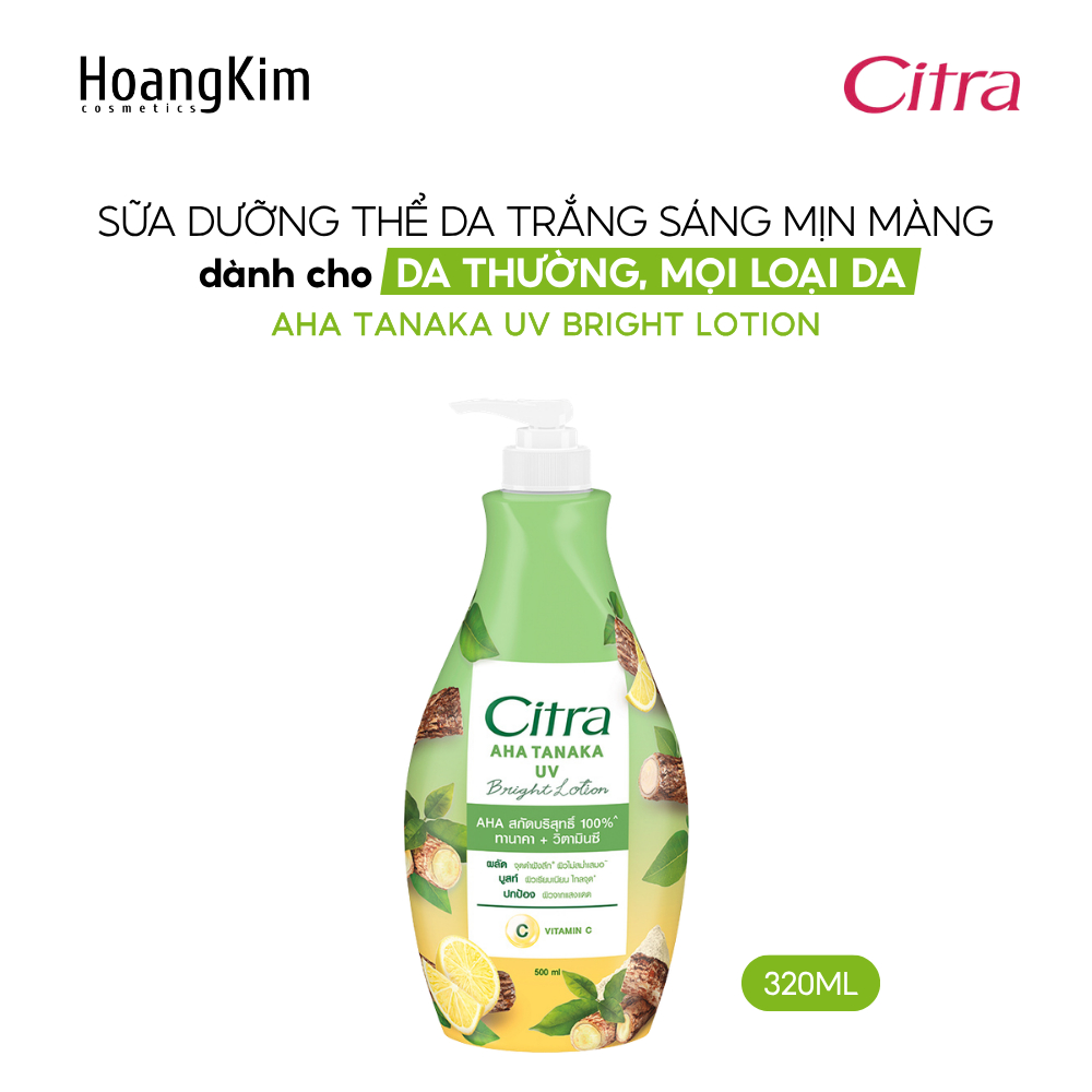 Sữa dưỡng thể Citra AHA Tanaka UV Bright Lotion làm mờ vết thâm và giúp da mịn màn, trắng sáng 320ml