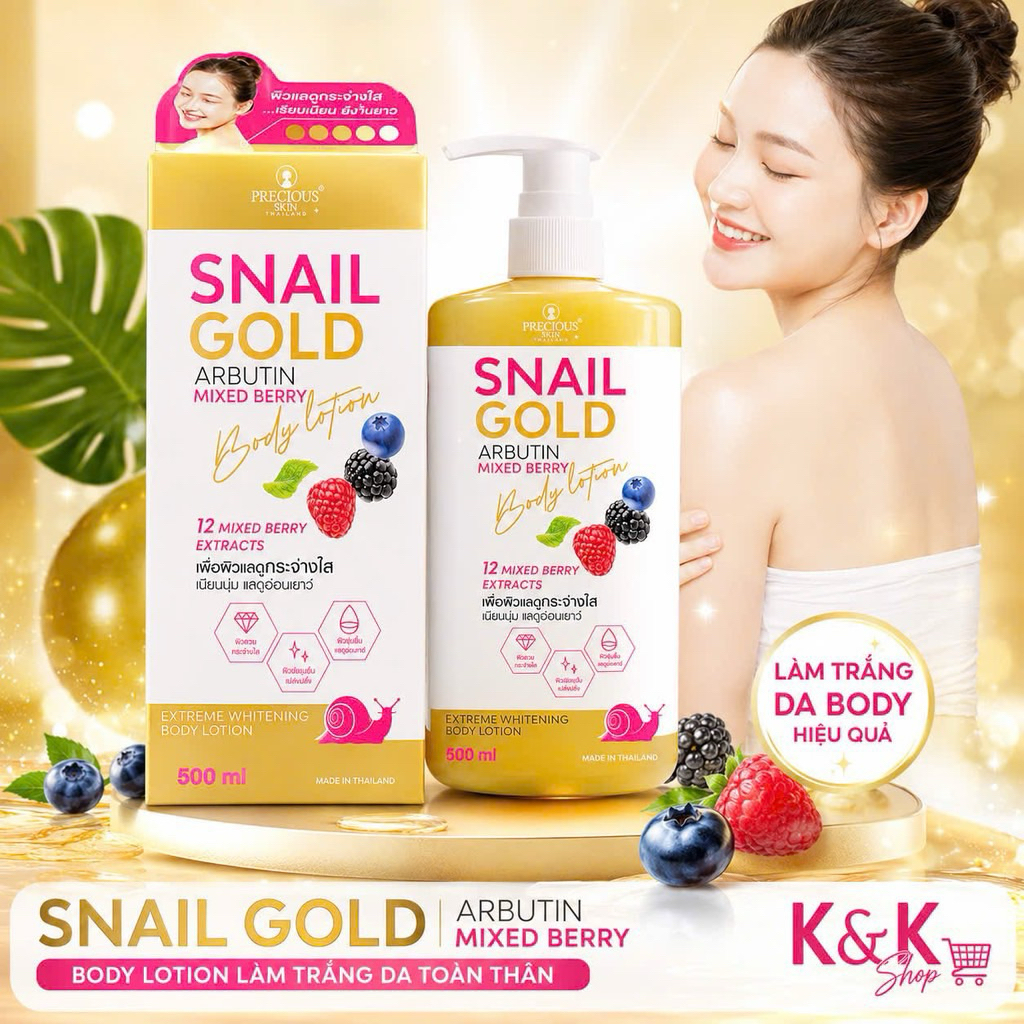 Body lotion snail gold Arbutine mix berry 500ml chính hãng