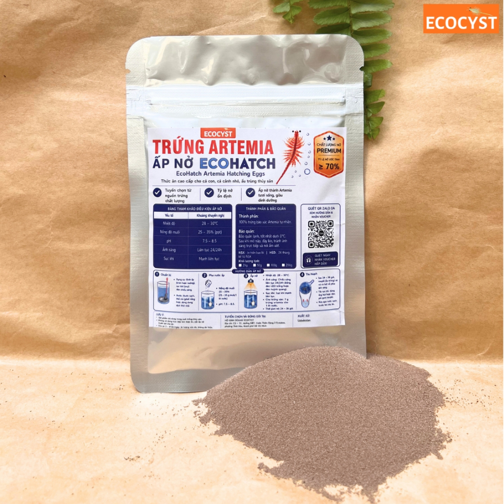 [DỄ ẤP] Trứng Artemia Ấp Nở EcoHatch - Ecocyst - Tỉ lệ nở ổn định, nhỏ mịn, vỏ nổi dễ thu hoạch