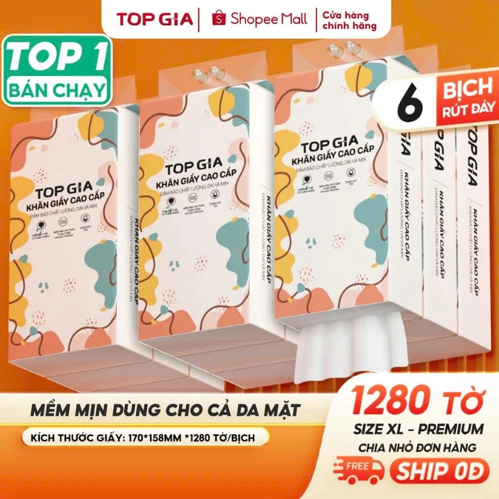 Giấy vệ sinh treo tường TopGia đa sắc đa năng từ bột giấy thiên nhiên, 1280tờ/4lớp