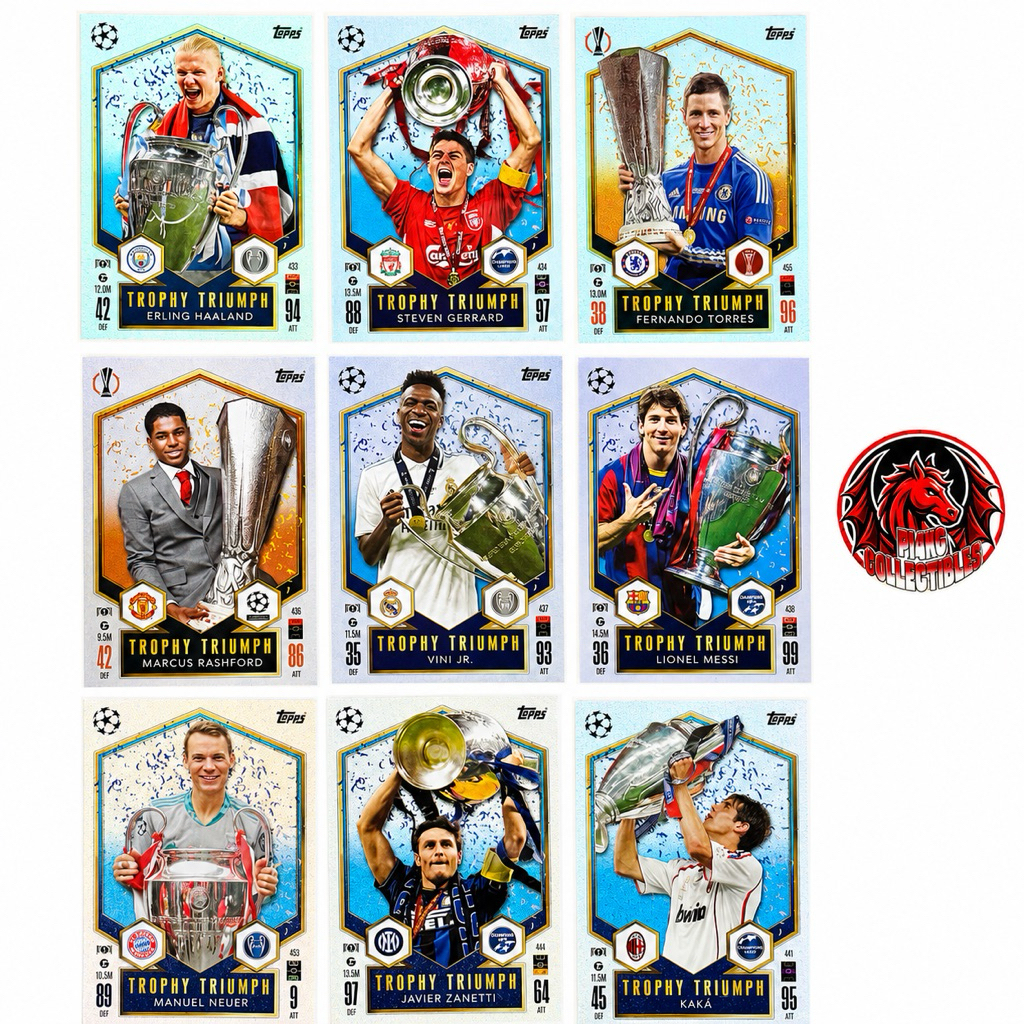 [RARE] Thẻ bóng đá Trophy Triumph Topps Match Attax UEFA Club Competitions 2024/25 (Messi, Haaland,.