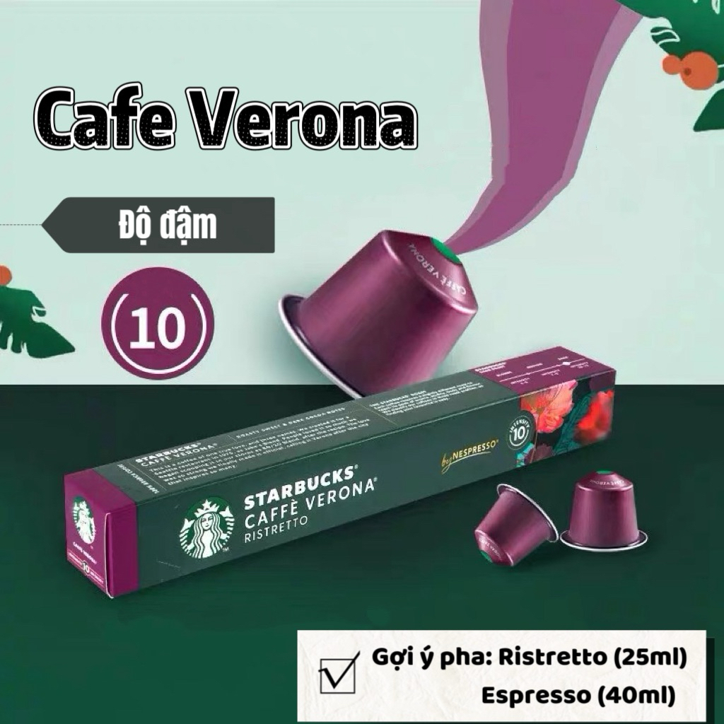 Cà phê viên nén Nespresso Starbucks hộp 10 viên vị Verona ( Dùng cho máy Nespresso)
