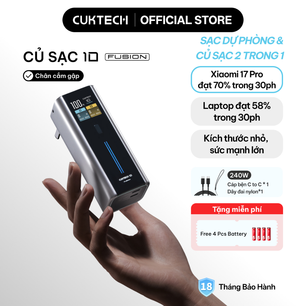 【Được chứng nhận CCC】CUKTECH 120W Max 2 Trong 1 Mini Pin Dự Phòng kiêm Củ Sạc Công Suất Cao — Xiaomi