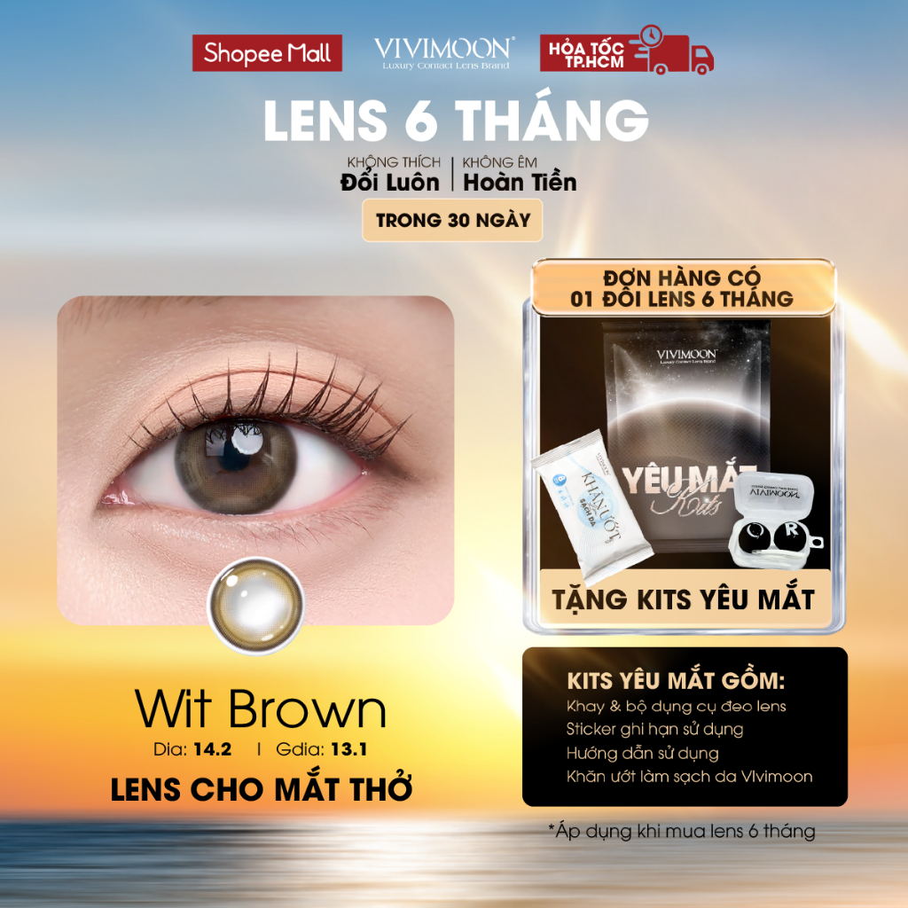 VIVIMOON lens cận cho mắt thở 6 tháng màu nâu rêu Wit Brown độ cận từ 0 đến 8