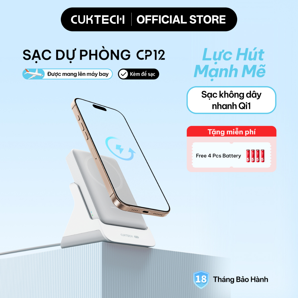 CUKTECH Pin Dự Phòng Từ Tính Có Giá Đỡ 10000mAh Sạc Nhanh 20W – Hỗ Trợ Sạc Không Dây