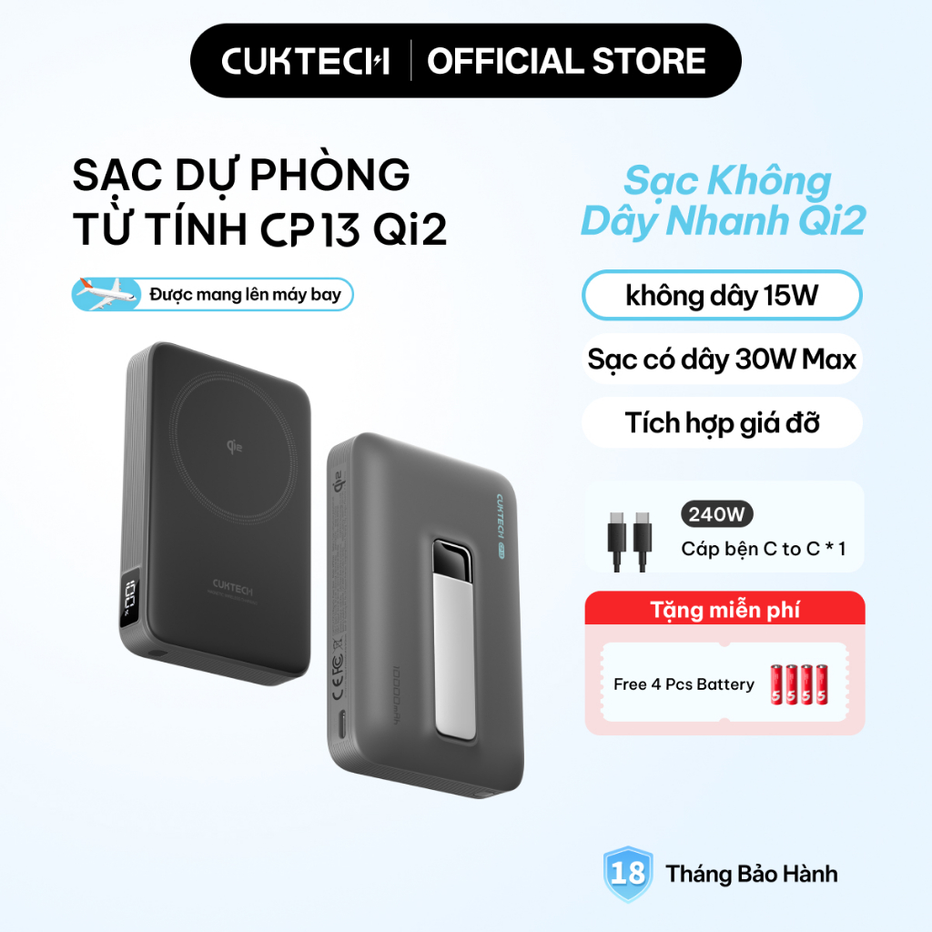 CUKTECH Pin Dự Phòng Từ Tính Qi2 Sạc Nhanh 30W 10000mAh