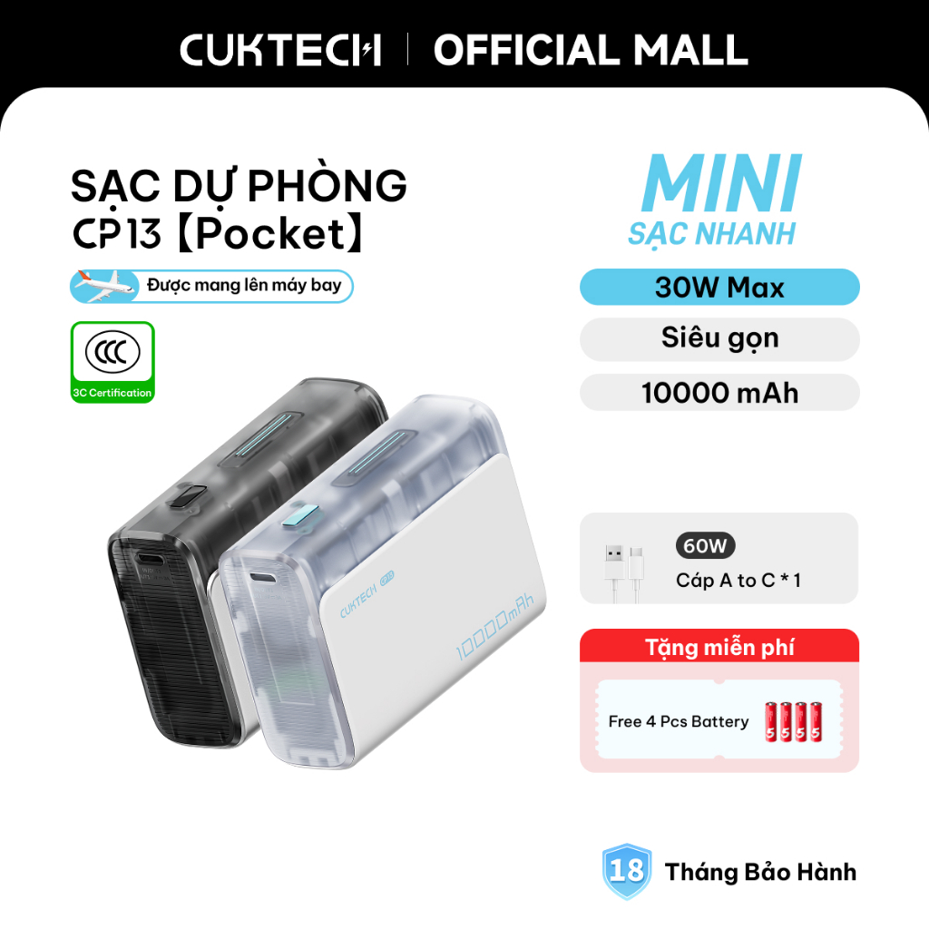 【Được chứng nhận CCC】CUKTECH Pin Dự Phòng Mini 10000mAh Sạc Nhanh 30W – Hỗ Trợ iP 16/15/14 | BigBuy360 - bigbuy360.vn