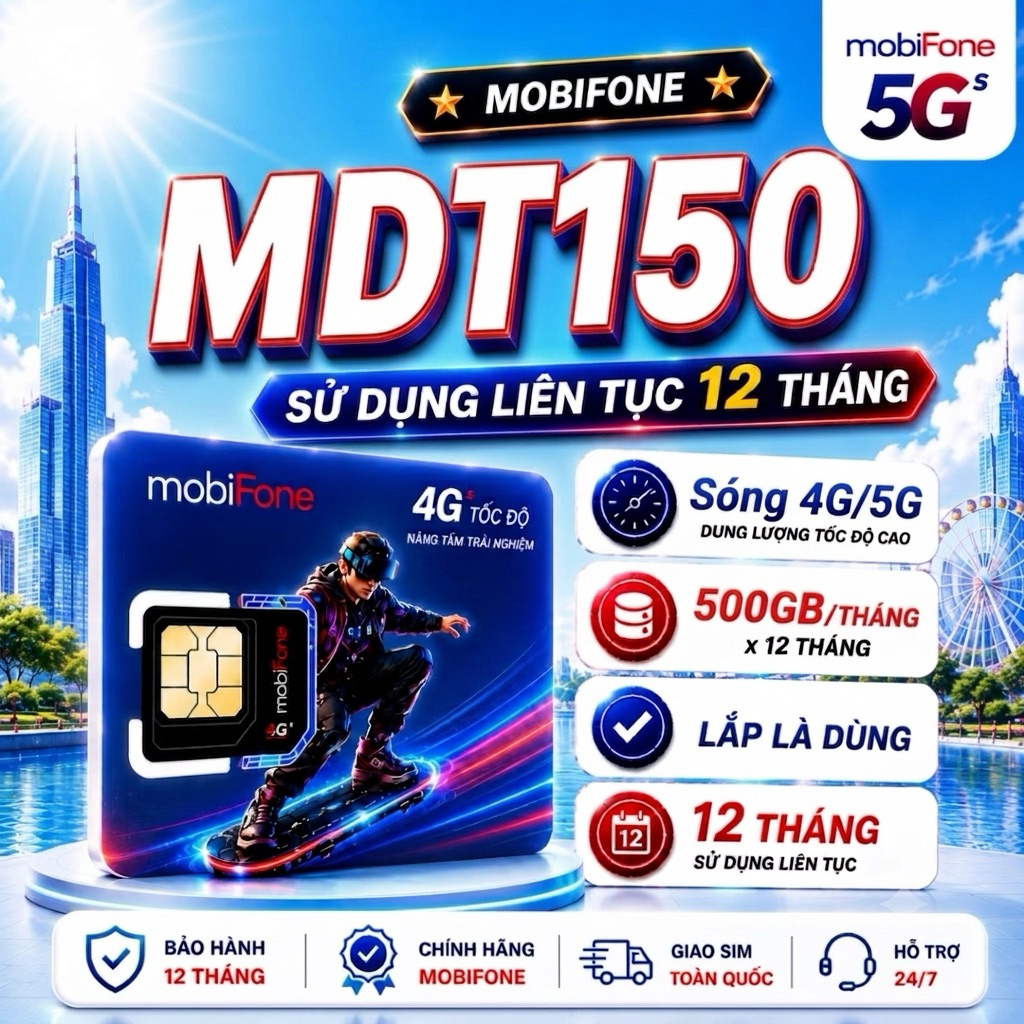 [Data 12 Tháng] 🔥 Gói MDT50 - 5GB/Ngày - 150GB/Tháng - 500GB/Tháng Miễn phí 12 tháng sử dụng- Sim Da