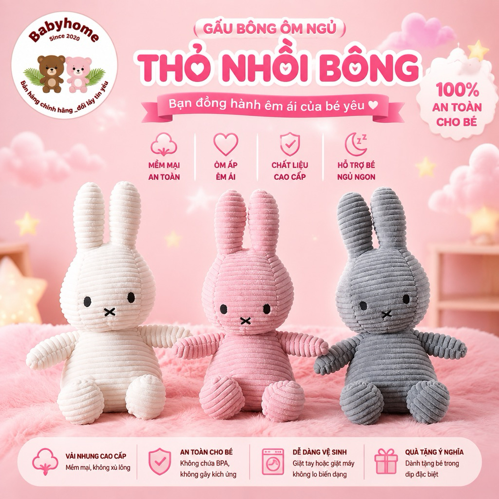 GẤU BÔNG , THỎ BÔNG BABYHOME ÔM NGỦ CHO BÉ