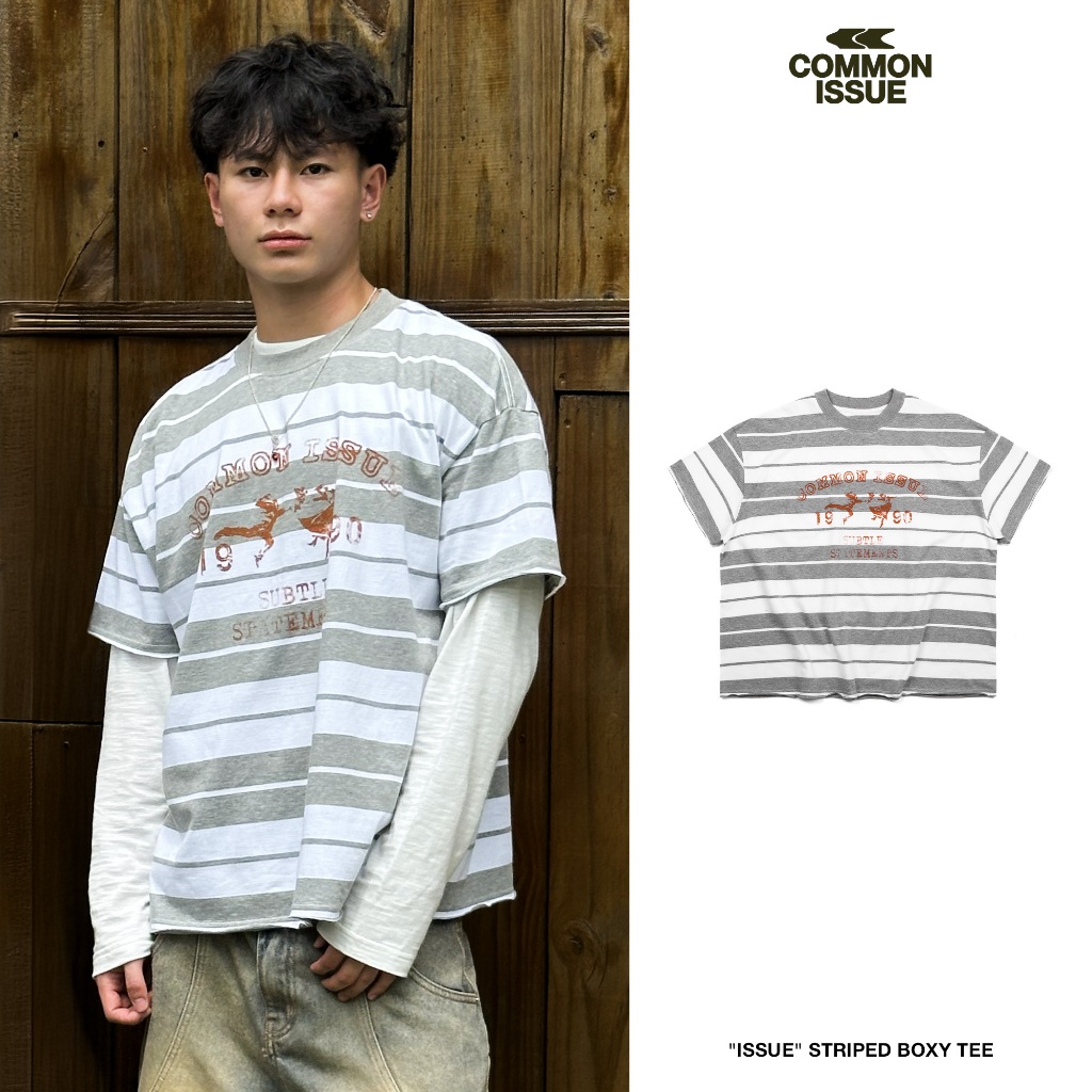 Áo Thun Form Boxy "ISSUE" Chất Vải Cotton Premium 2 Chiều 240gsm Sọc Ngang Unisex Nam Nữ | Common Is