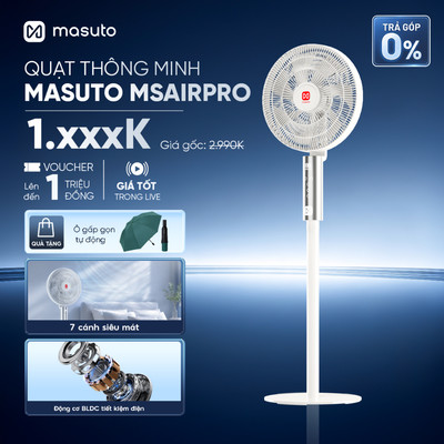 [VHL x Masuto] Quạt Điện AI Giọng Nói Masuto AirPro 7 Cánh BLDC - Quạt Tuần Hoàn Đối Lưu Không Khí Ra Lệnh AI