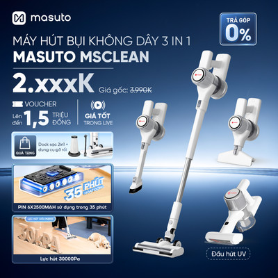 [VHL x Masuto] Máy Hút Bụi Cầm Tay Không Dây Gia Đình 30kPa 2 Lõi Lọc Bụi Mịn HEPA BH 12 Tháng - Máy Hút Bụi Giường Nệm