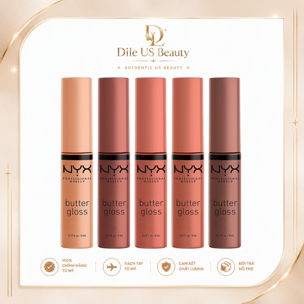 Nyx Professional Makeup Butter Gloss Non-Sticky Lip Gloss – Son Bóng Môi Mềm Mịn, Không Bết Dính