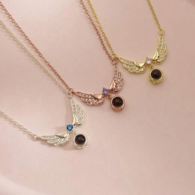 ✨ Dây Chuyền Cánh Thiên Thần Đá Quý Theo Tháng Sinh Personalized Unique Picture Necklace Unique Gift