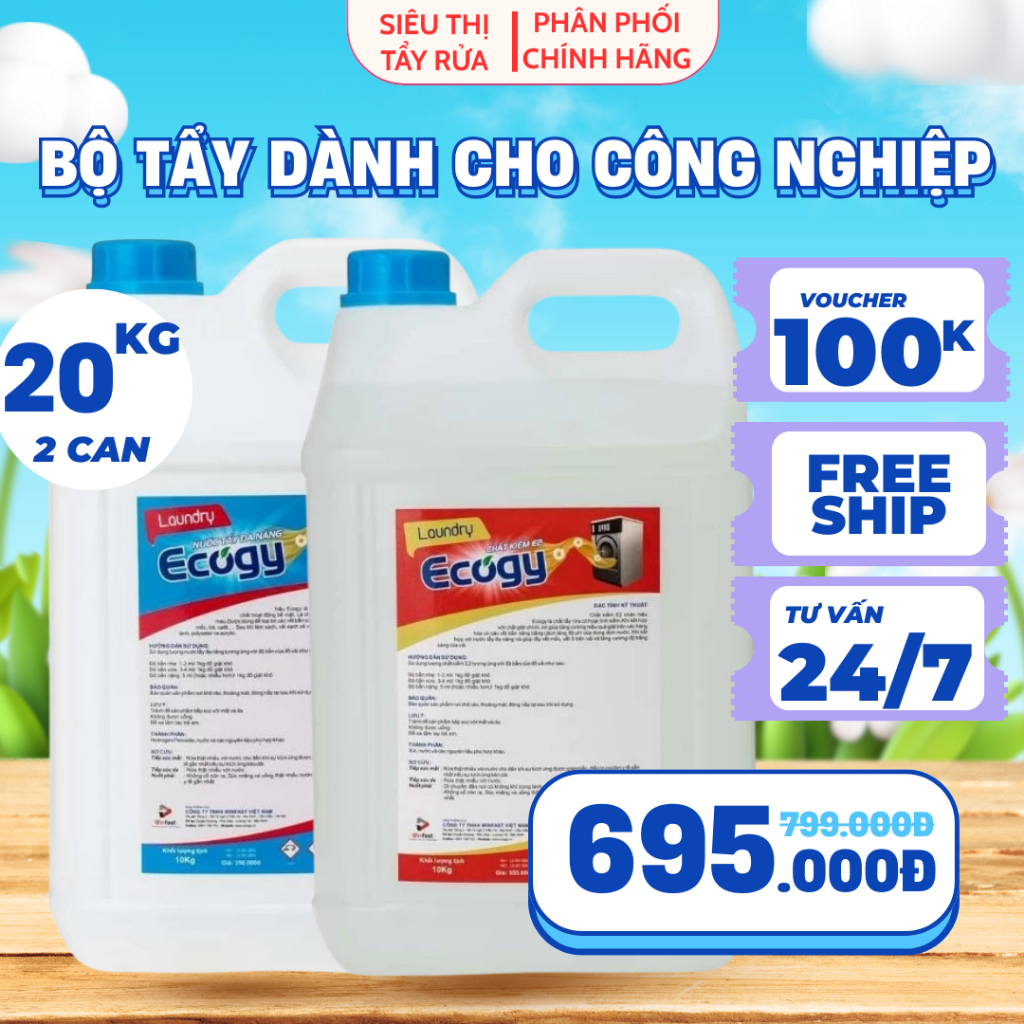 Chất Kiềm, Chất Tẩy Đa Năng  ECOGY 10KG Chuyên Dùng Cho Nhà Nghỉ, Khách Sạn, Giặt Là, ...