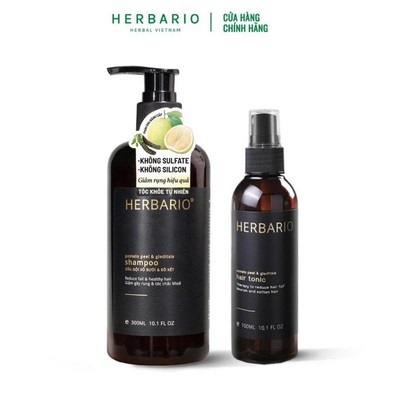 Combo mọc tóc nhanh dầu gội Herbario 300ml kèm Nước xịt dưỡng vỏ bưởi và bồ kết Herbario 100ml