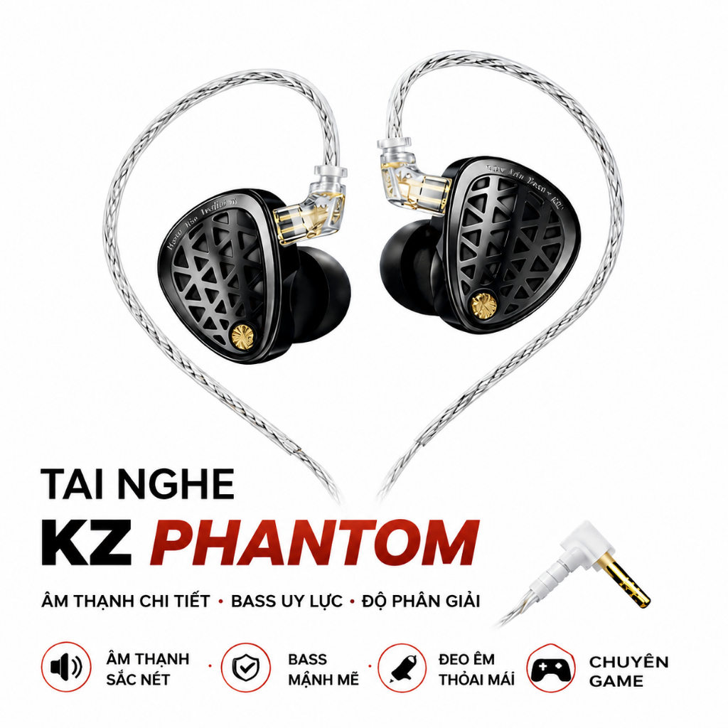 Tai Nghe KZ Phantom Chính Hãng – Siêu Phẩm Gaming | Âm Thanh Định Hướng FPS | Tối Ưu Âm Bass & Chi T