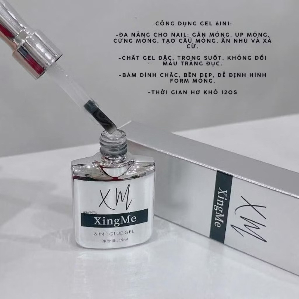 6in1 Glue gel Xingme chai 15ml cọ vuông dễ chải