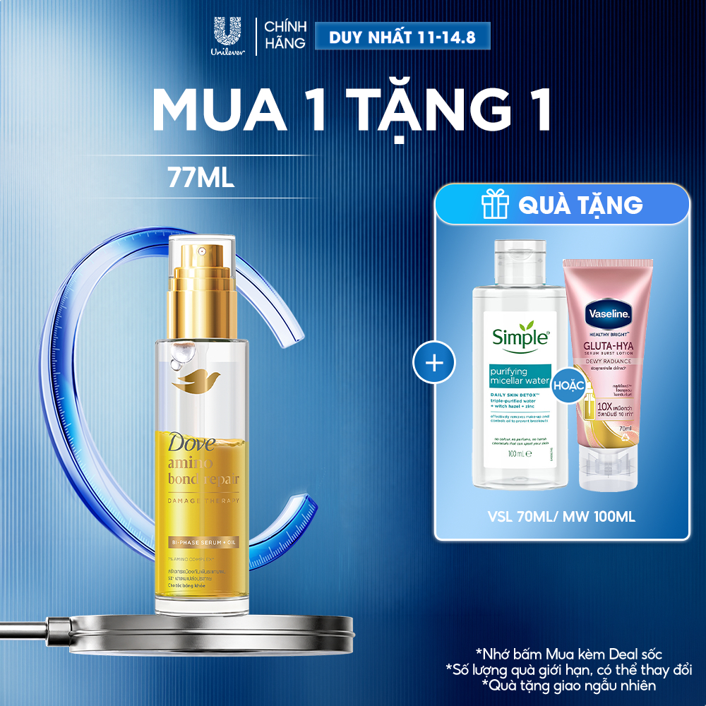 Serum & Dầu dưỡng Dove 2 trong 1 chứa 7% Amino Acid cho tóc bóng 5X