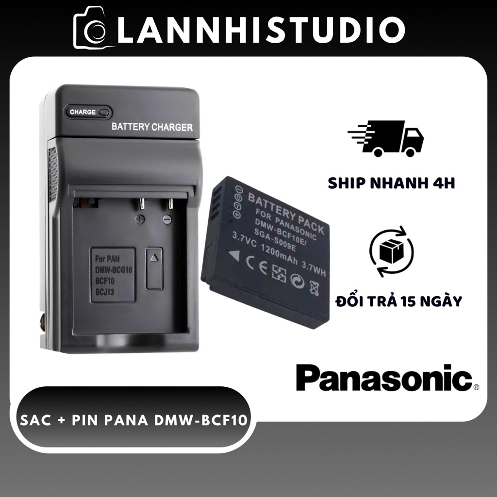 Combo Pin + Sạc Paasnonic DMW-BCF10E / CGA-S-106C tương thích máy ảnh Panasonic Lumix: DMC-FH1, FH3,