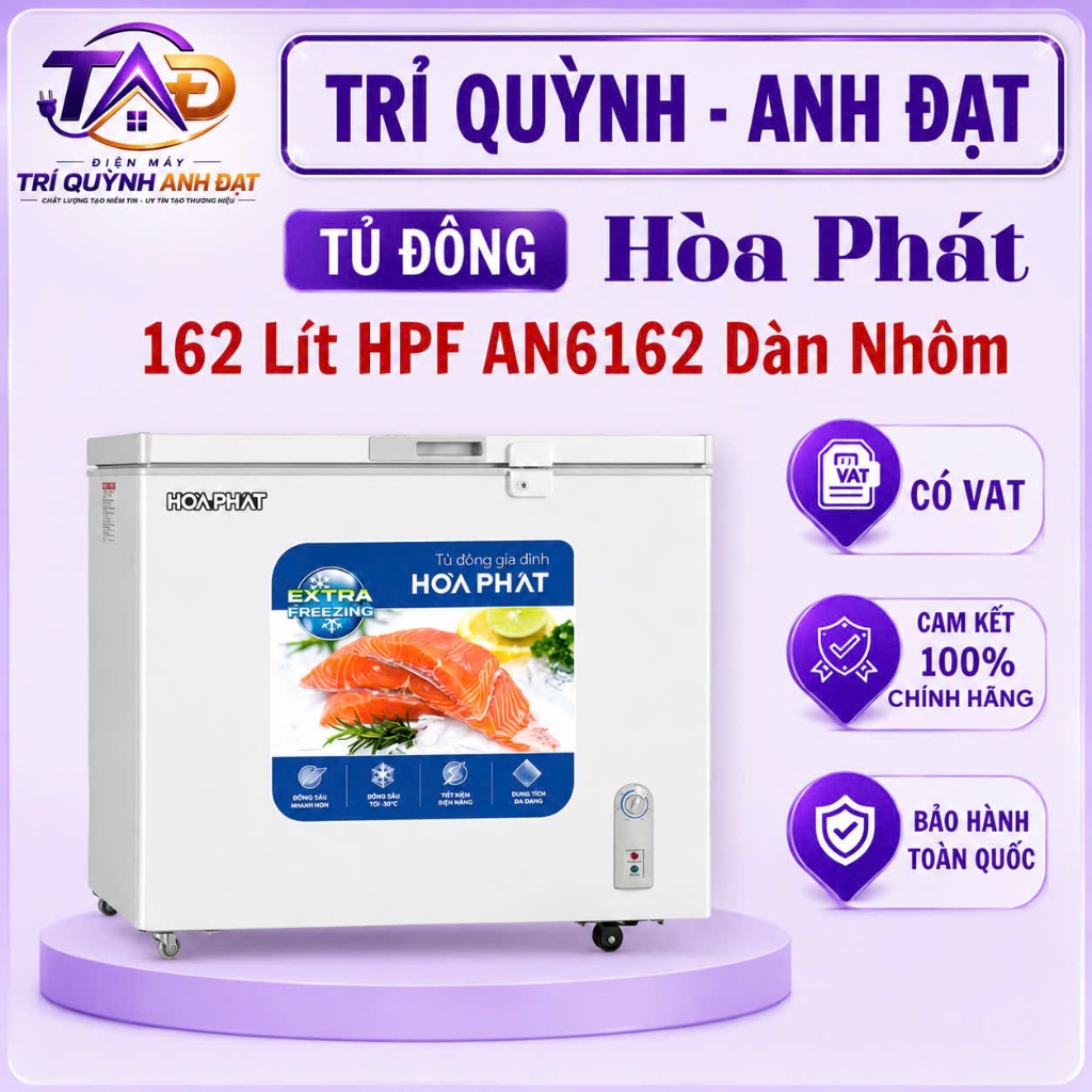 Tủ Đông Hòa Phát 162 Lít HPF AN6162 Dàn Nhôm 1 Cửa Bảo Hành 24 Tháng Toàn Quốc Tại Nhà