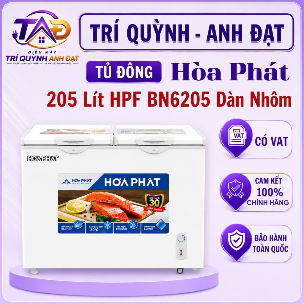 Tủ Đông Hòa Phát 205 Lít HPF BN6205 Hai Cánh Tiện Lợi Bảo Hành 24 Tháng Toàn Quốc Tại Nhà