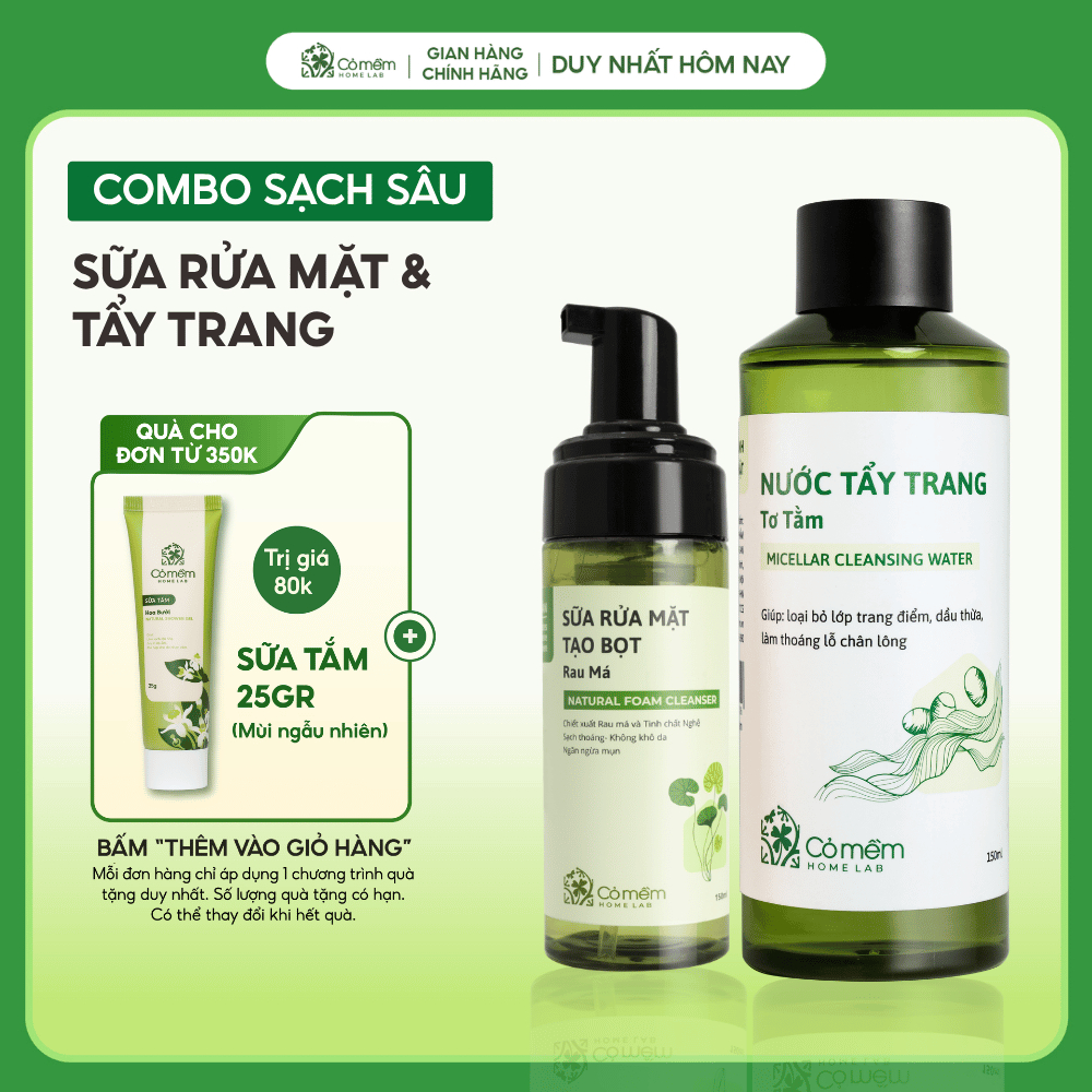 Bộ Chăm Sóc Da 2 Bước Nước Tẩy Trang Và Bọt Rửa Mặt Mọi Loại Da Cỏ Mềm