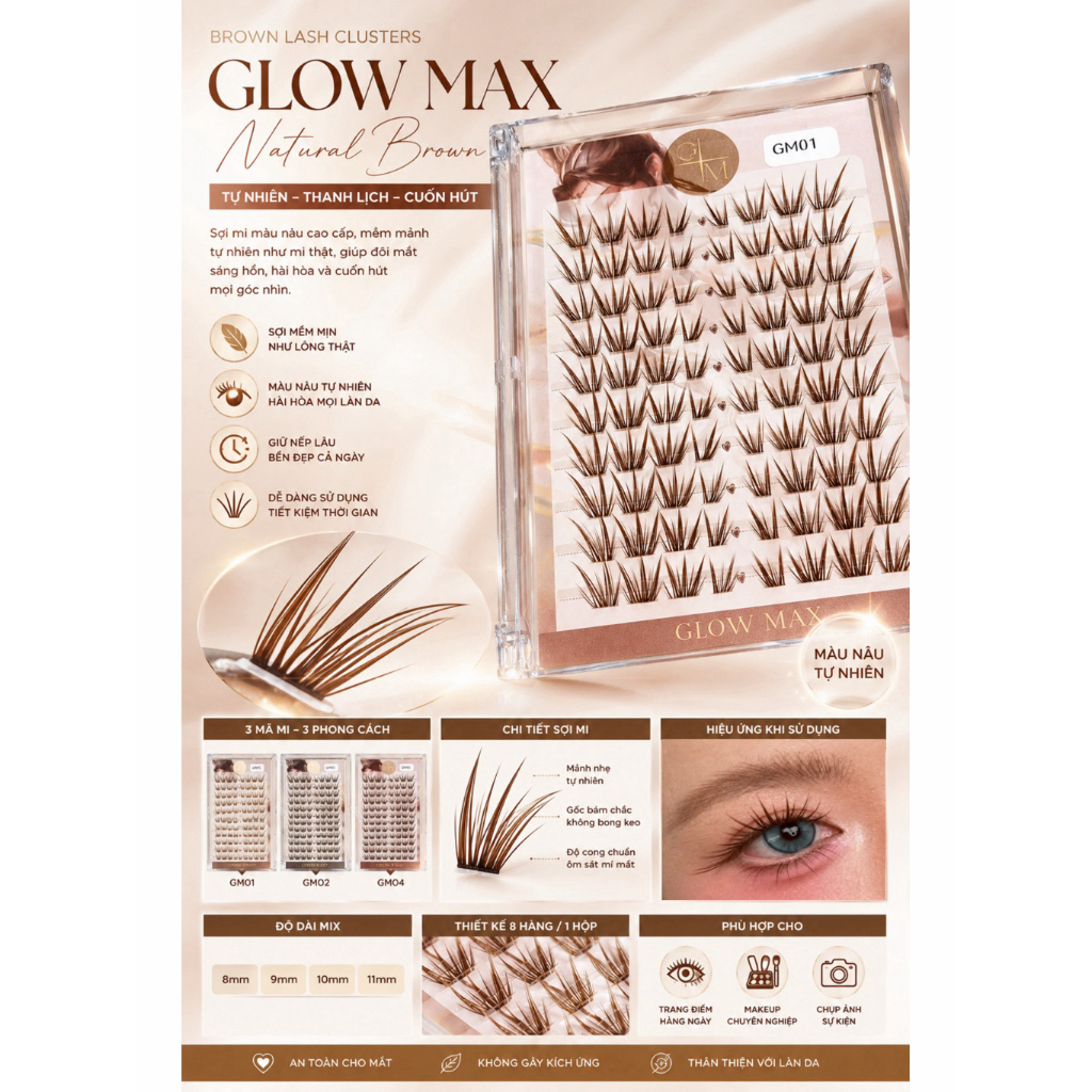 [Glow Max] - Mi Giả GLOW MAX - Tổng Hợp Các Mã Mi Giả MÀU NÂU Glow Max - Mi Giả Hot Trend Lông Mi Mề