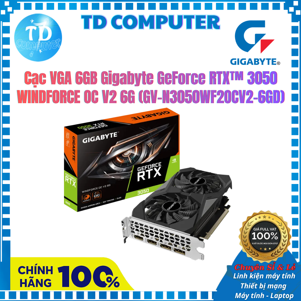 Cạc VGA 6GB GIGABYTE GeForce RTX™ 3050 WINDFORCE OC V2 6G (GV-N3050WF2OCV2-6GD) - Hàng chính hãng Vi