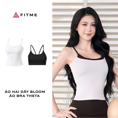 Combo áo hai dây Trắng Bloom và áo bra Esspresso Theta tập gym, yoga nữ co giãn 4 chiều