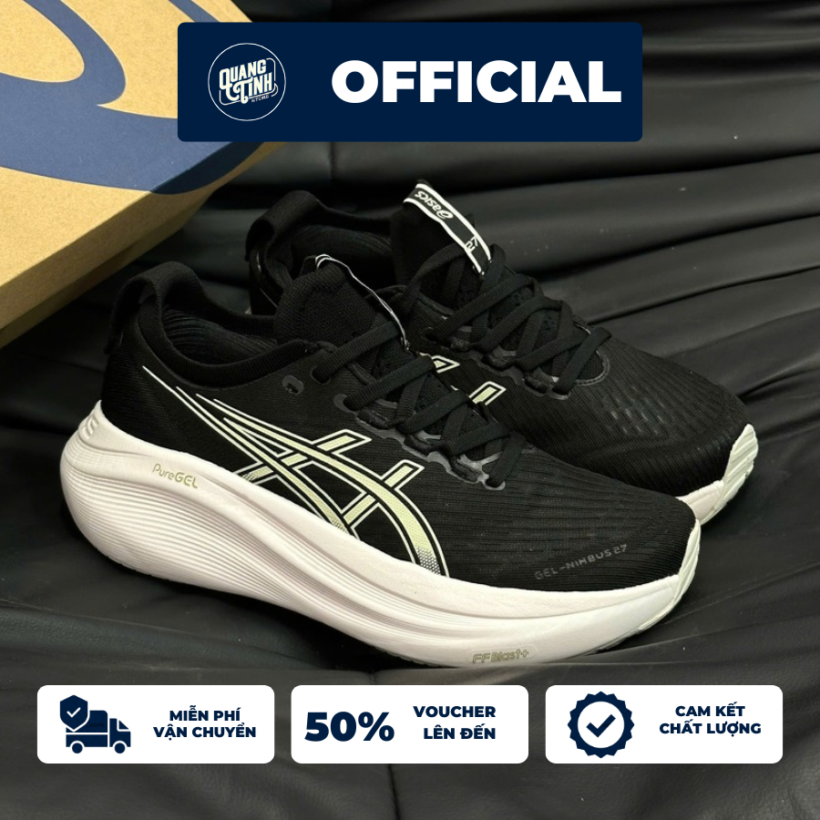 Giày Thể Thao Asics Gel Nimbus 27 PureGEL Black Trắng Đen Cao Cấp Êm Ái Nam Nữ