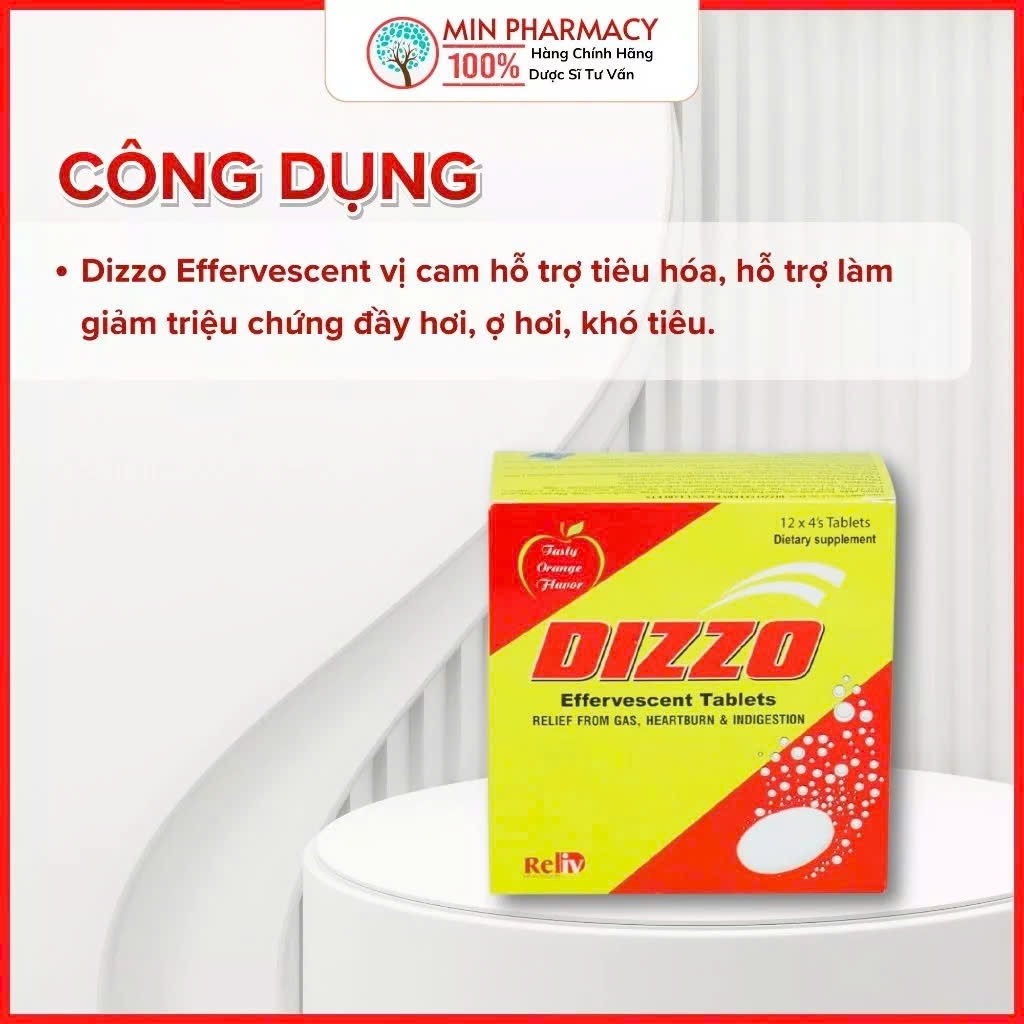 Viên Sủi Làm Hỗ trợ tiêu hoá Giảm đầy hơi, khó tiêu, ợ chua DIZZO Effervescent Vị Cam