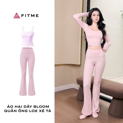 Bộ đồ tập gym, yoga, pilates nữ Fitme áo thun Bloom (không có bra), quần legging ống loe xẻ tà Bloom
