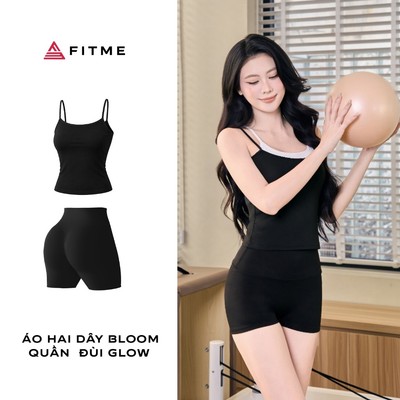 Bộ đồ tập gym, yoga, pilates nữ Fitme áo thun Bloom (không mút, không có bra), quần legging đùi Glow tôn dáng