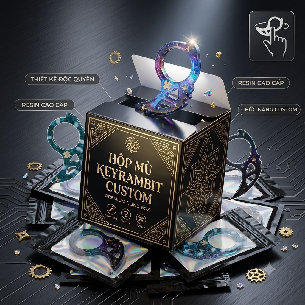 PREMIUM BLIND BOX - Hộp mù keyrambit custom chất liệu resin cao cấp - Móc khoá xoay keyrambit xả str