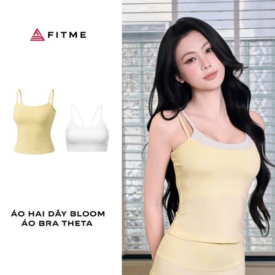 Combo áo hai dây Vàng Pastel Bloom và áo bra Trắng Theta tập gym, yoga nữ Fitme thấm hút mồ hôi