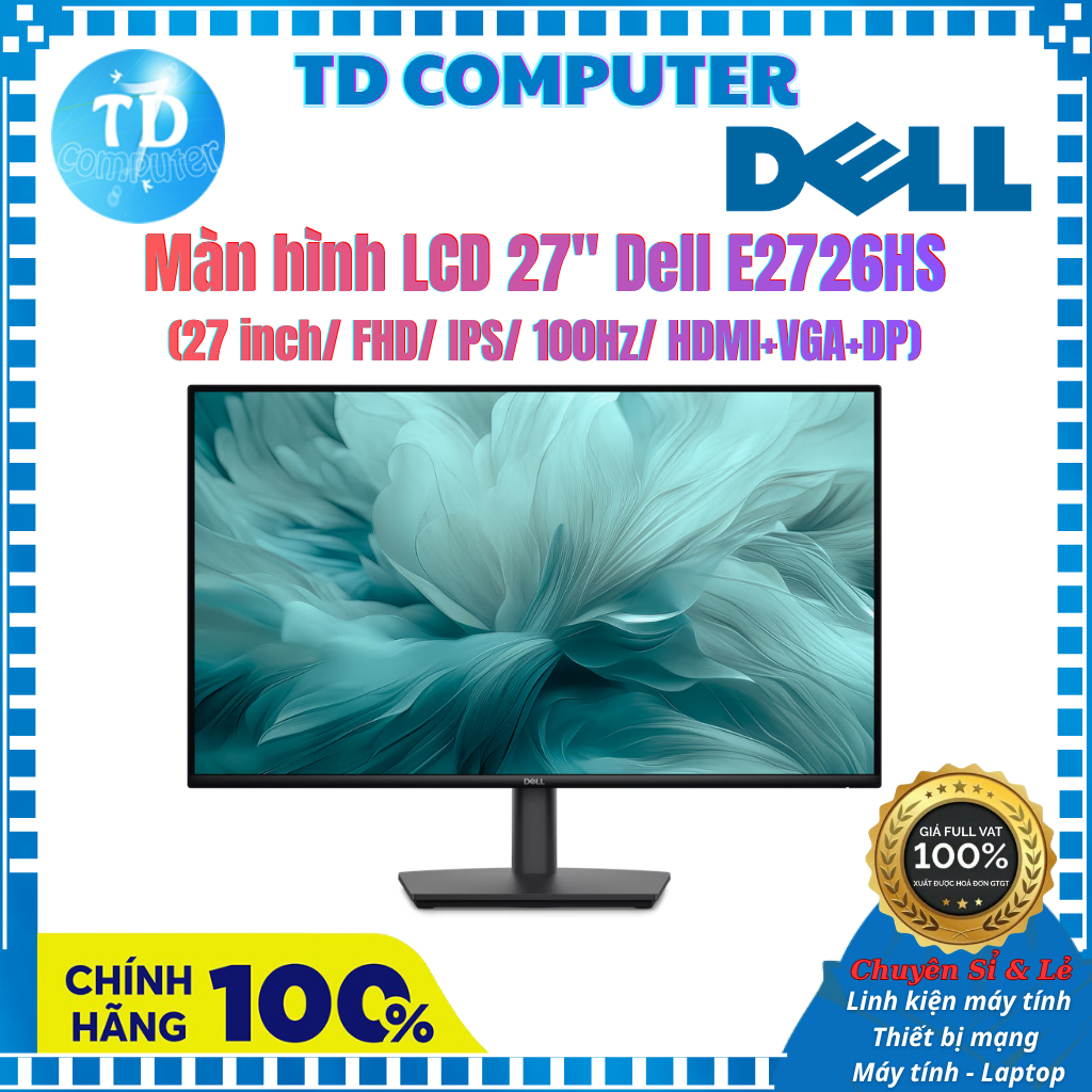Màn hình LCD 27" Dell E2726HS (27 inch/ FHD/ IPS/ 100Hz/ HDMI+VGA+DP) - Hàng chính hãng DGW phân phố