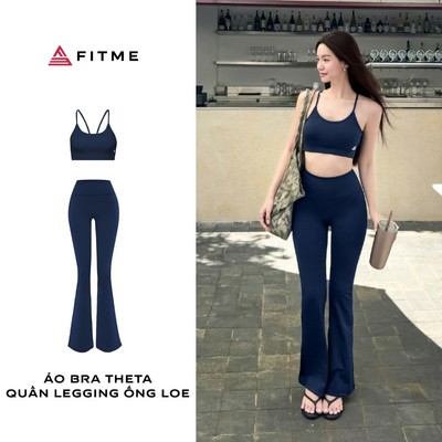 Bộ đồ tập gym, yoga, pilates nữ Fitme áo bra Theta, quần legging ống loe cạp cao tôn dáng