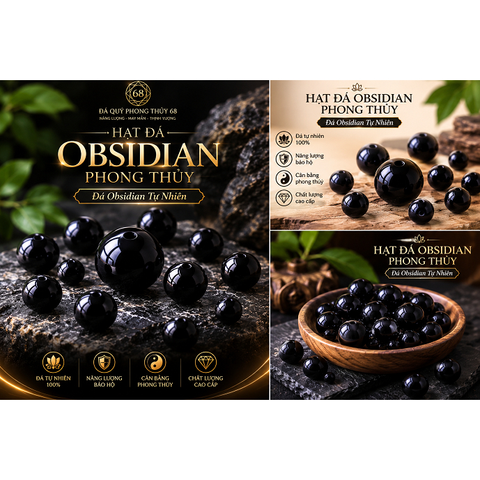 HẠT ĐÁ OBSIDIAN PHONG THỦY -  Đá Obsidian Tự Nhiên